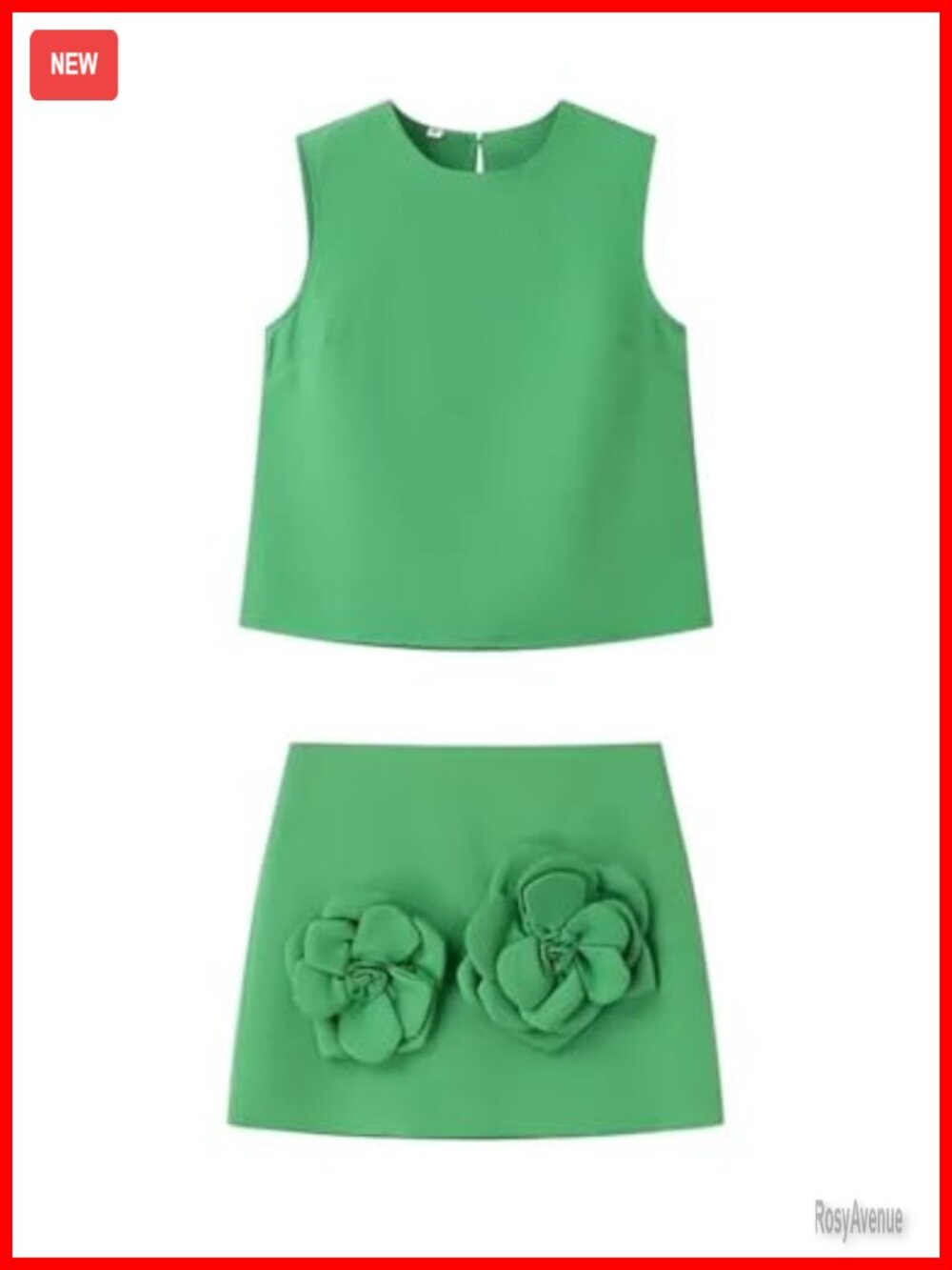 Women 2 Piece Skirt Set Sleeveless Crop Tank Top Mini Skirt 3D Flower